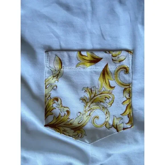 Versace Leafy Print Cotton Jersey T-Shirt White & Gold 5XL 1021353 Italy NWT
